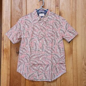 Jachs NY Hawaiian Button Down Short Sleeve Cotton Shirt, Large, Red & Tan
